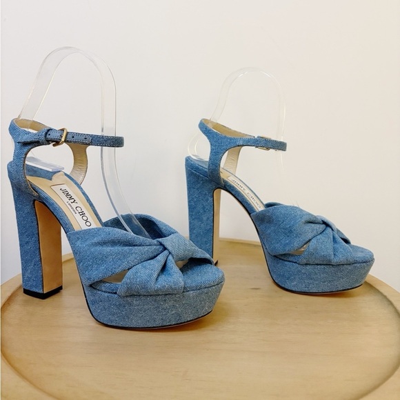 Jimmy Choo Heloise Denim Platform Heel Sandals - Picture 8 of 11